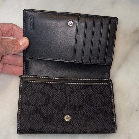 Coach Wallet Black Jacquard Signature Stripe Compact Sized Tri-Fold - Picture 8 of 11